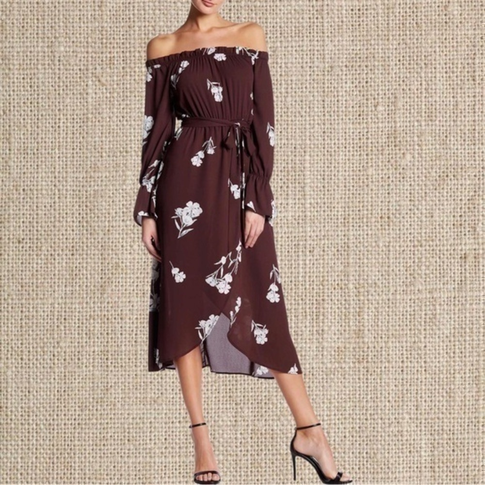 Off the shoulder flora wrap tie dress - Picture 1 of 3